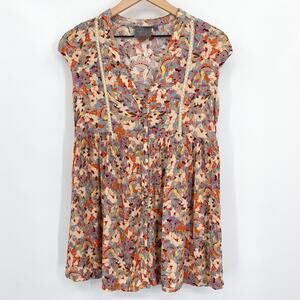 Anthropologie Vanessa Virginia Floral Button Front Tunic Top Size X-Small